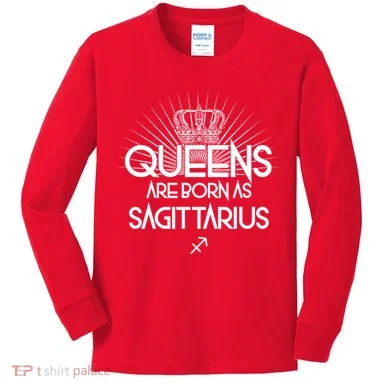 Queens Are Born As Sagittarius Kids Long Sleeve Shirt