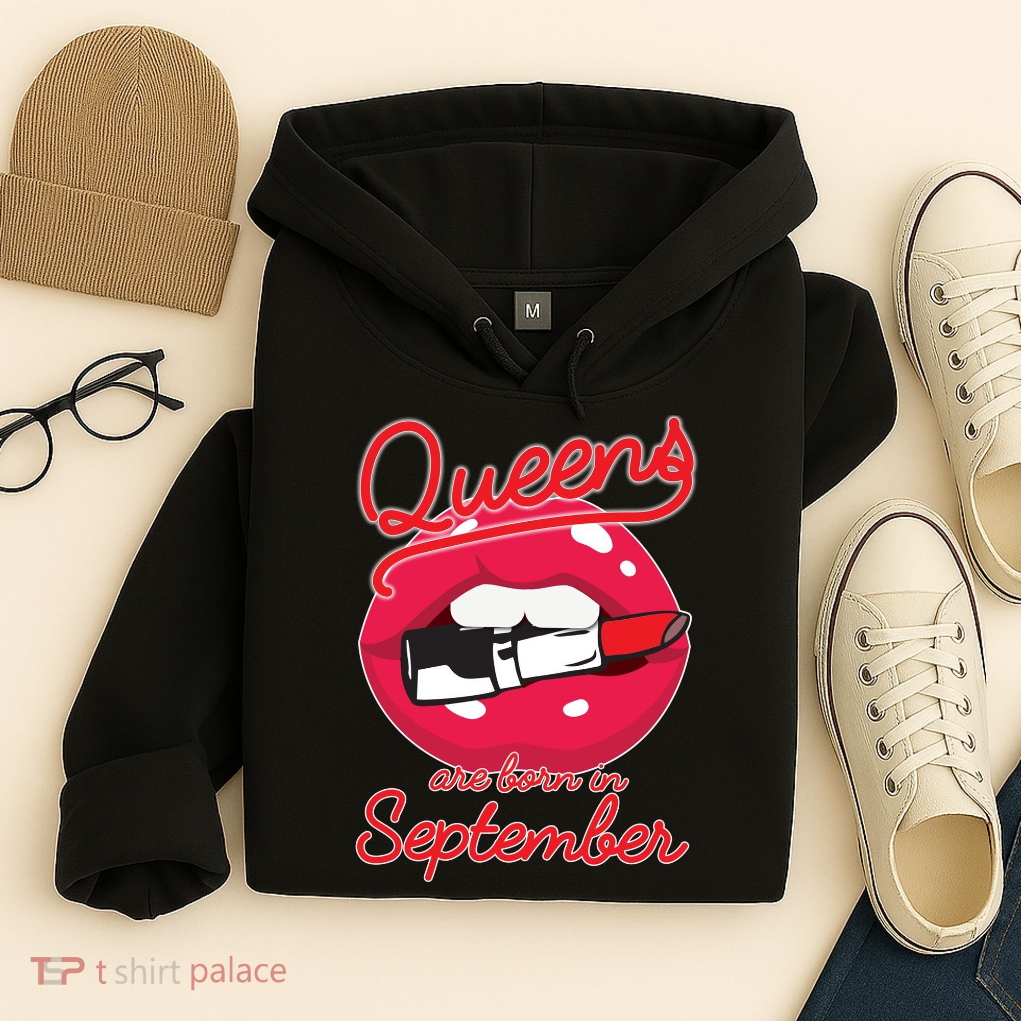Queens Are Born in September Lipstick Hoodie