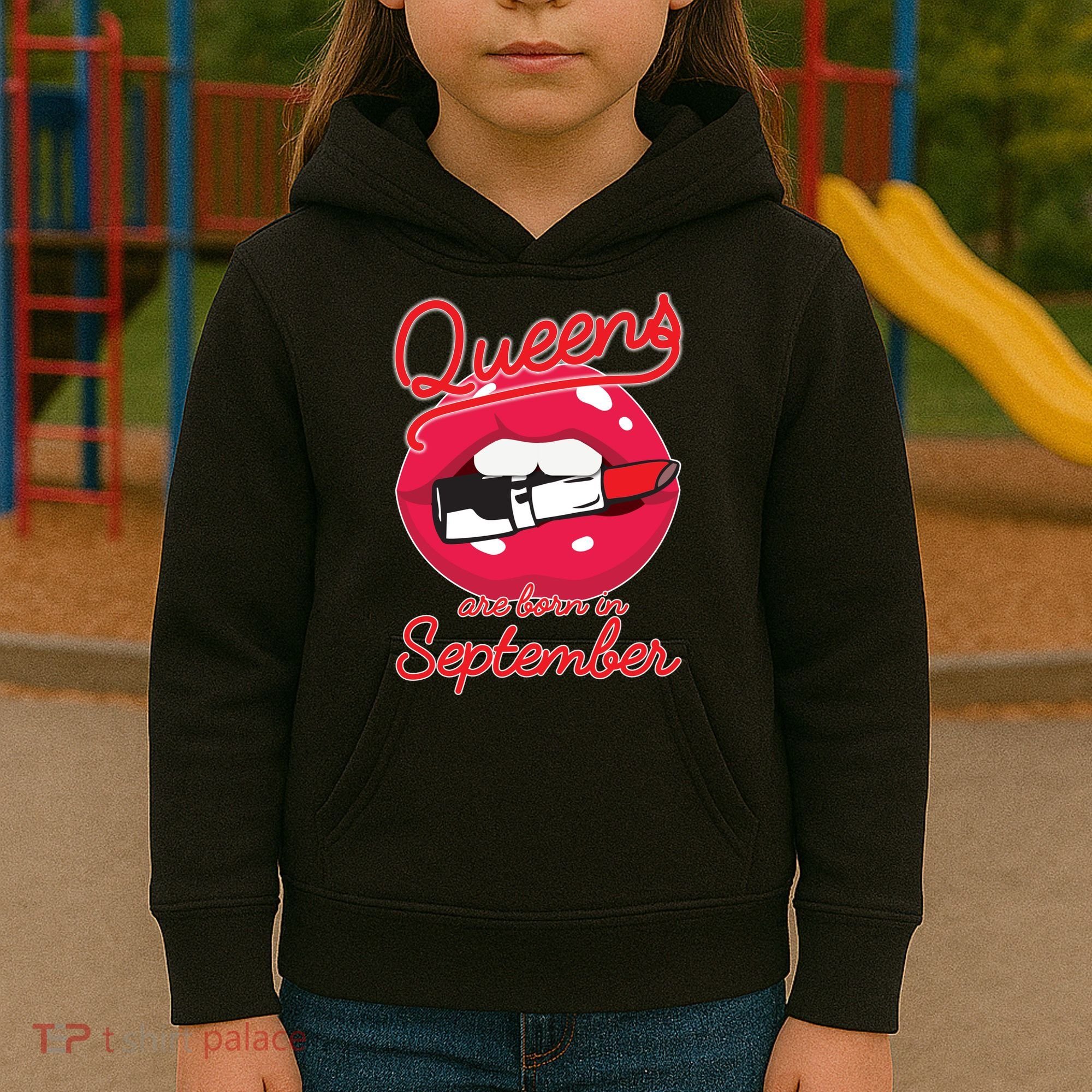 Queens Are Born in September Lipstick Kids Hoodie