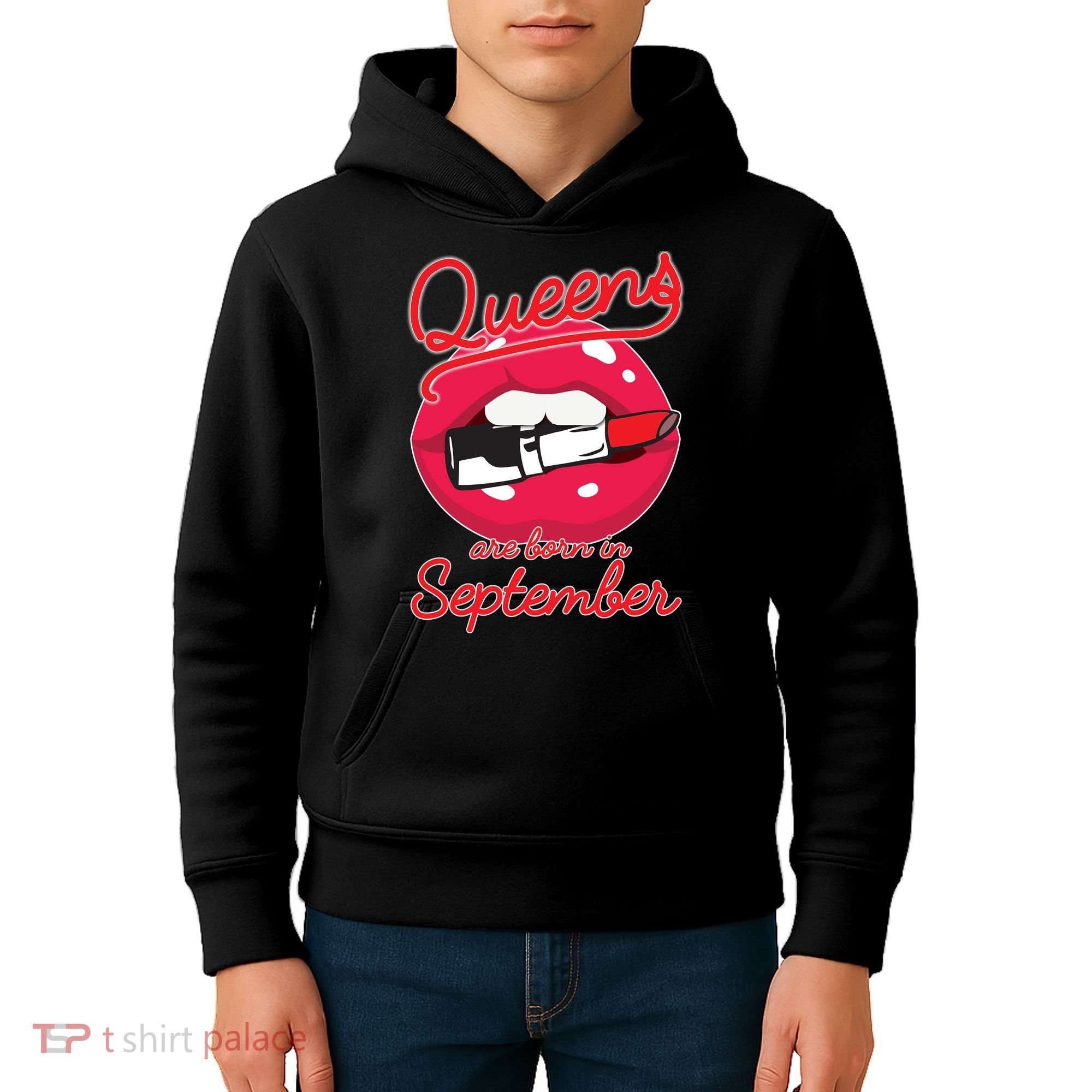 Queens Are Born in September Lipstick Kids Hoodie