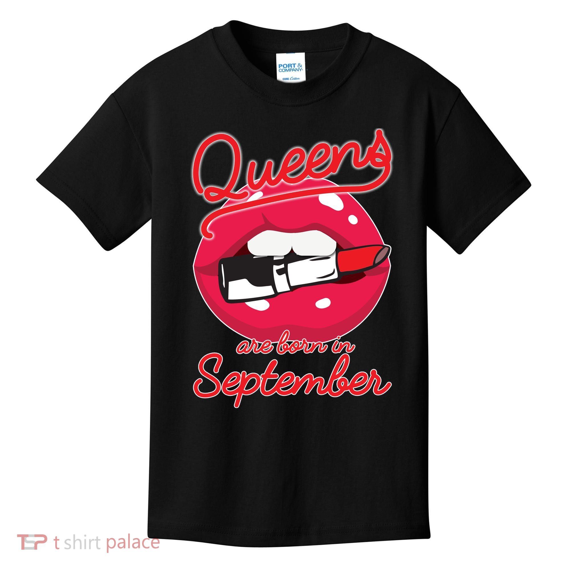 Queens Are Born in September Lipstick Kids T-Shirt