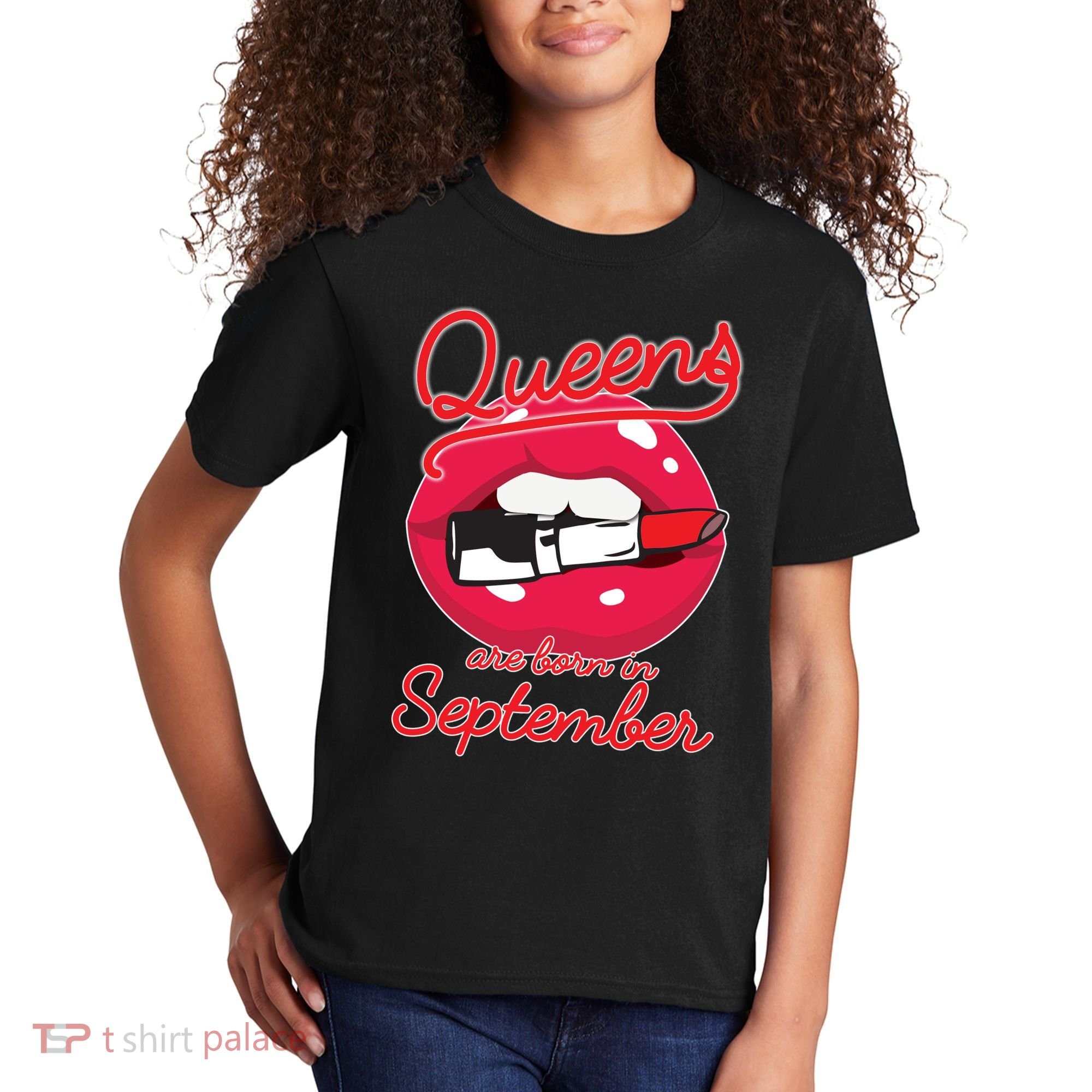 Queens Are Born in September Lipstick Kids T-Shirt