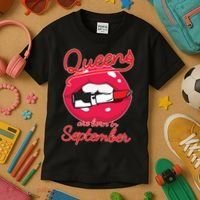 Queens Are Born in September Lipstick Kids T-Shirt thumb 3