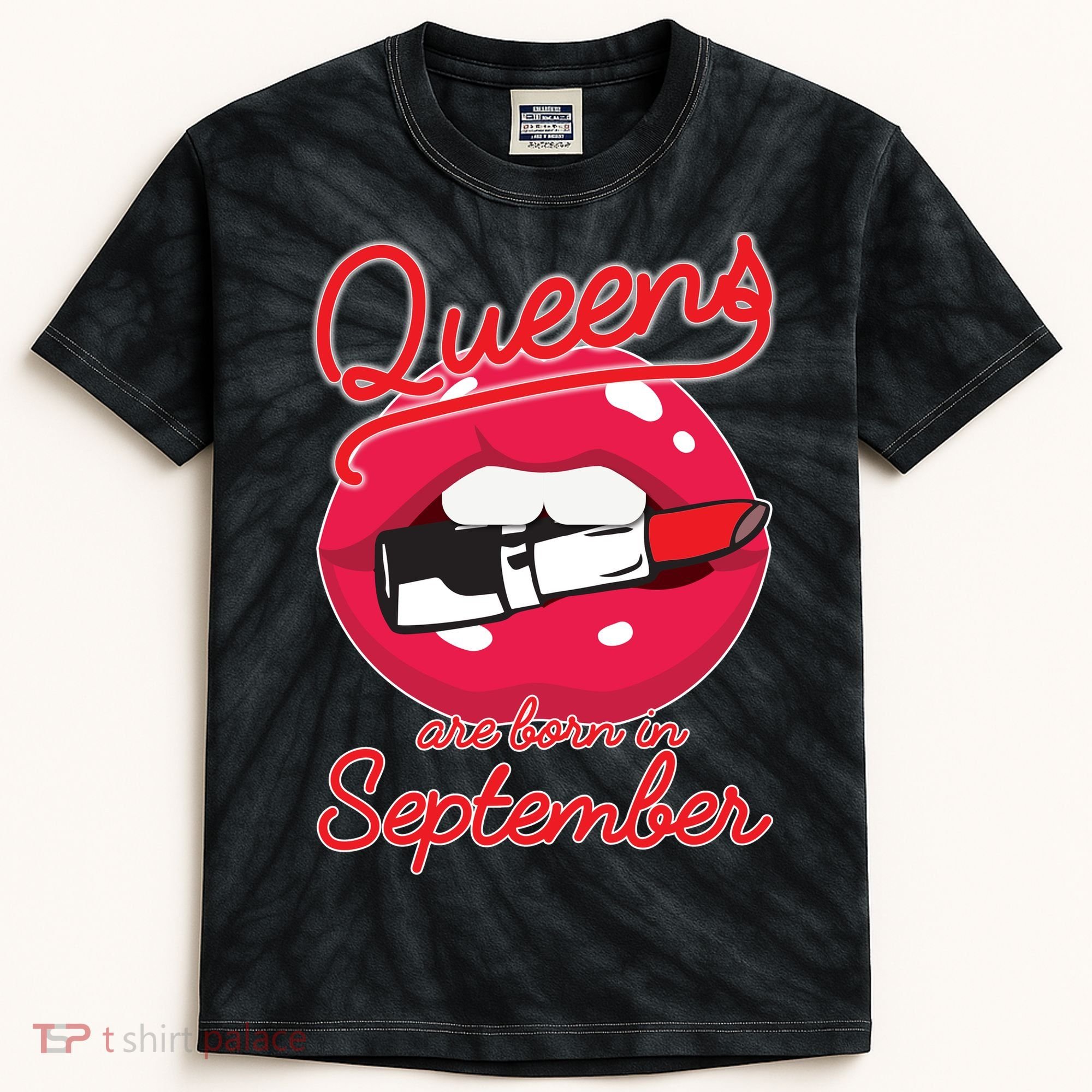 Queens Are Born in September Lipstick Kids Tie-Dye T-Shirt