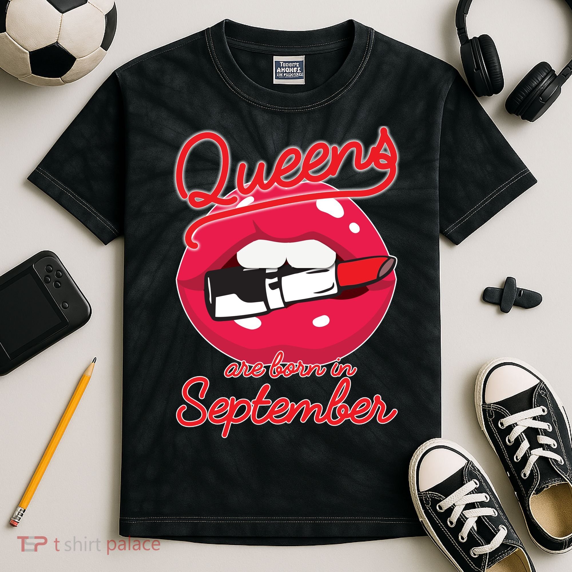 Queens Are Born in September Lipstick Kids Tie-Dye T-Shirt