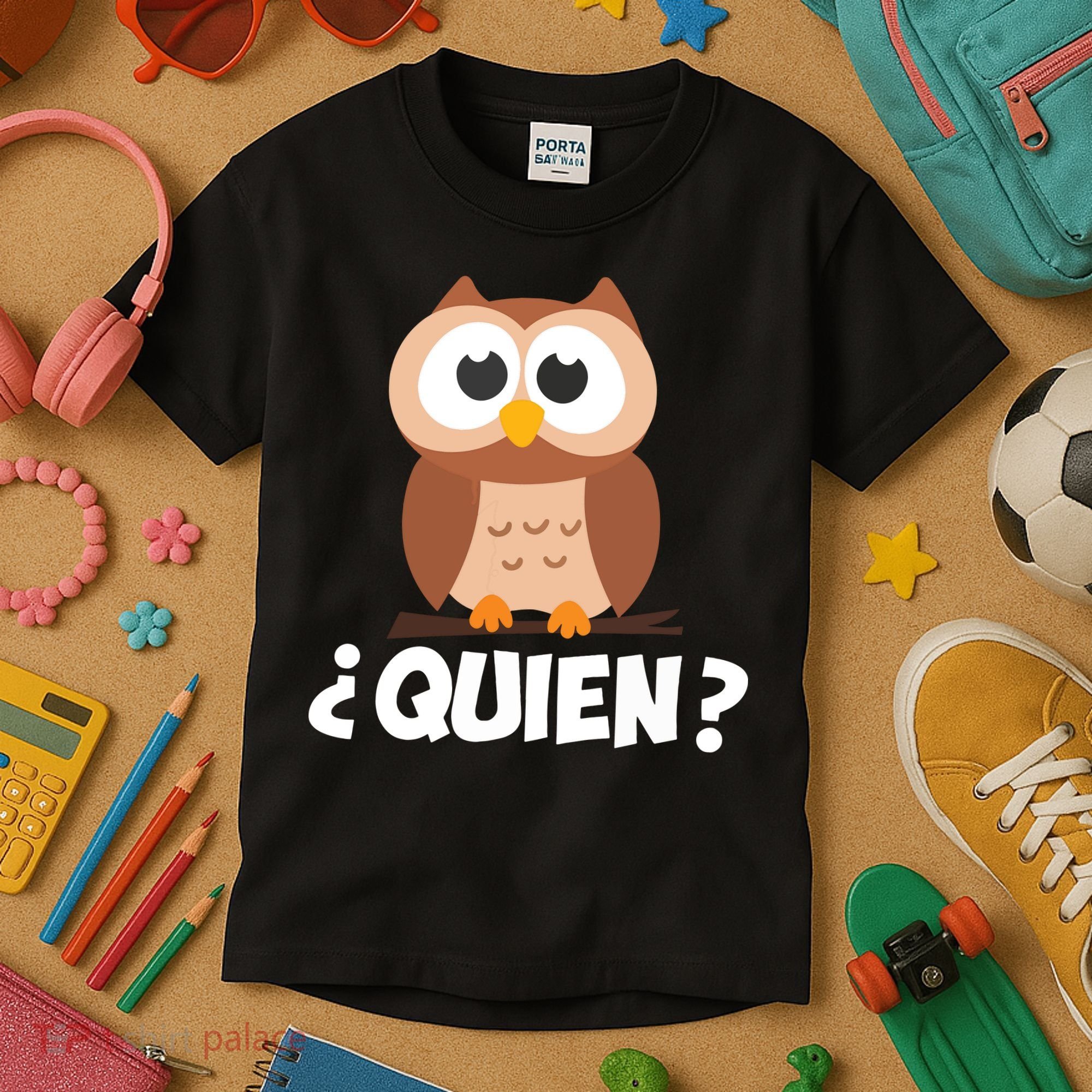 Quien Who Owl Funny Spanish Teacher Kids T-Shirt