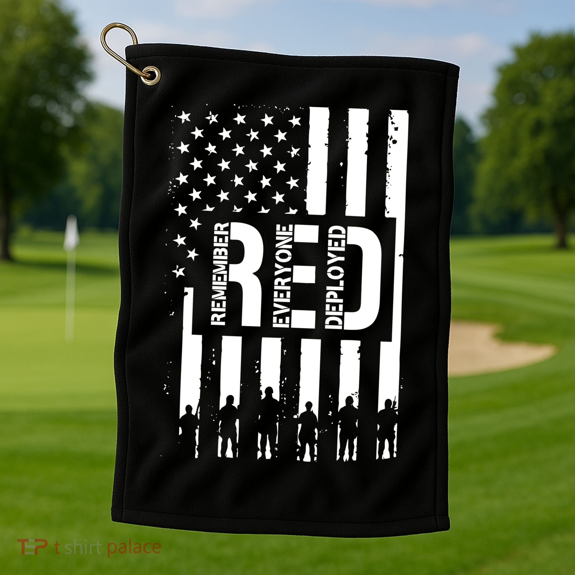 R.E.D Remember Everyone Deployed Red Friday Flag Golf Towel