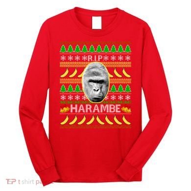 R.I.P. Harambe RIP Gorilla Ugly Christmas Sweater Design Long Sleeve Shirt