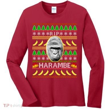 R.I.P. Harambe RIP Gorilla Ugly Christmas Sweater Design Women's Long Sleeve Shirt