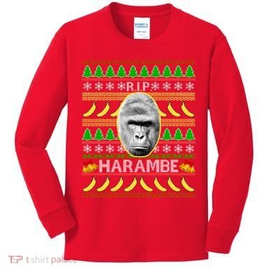R.I.P. Harambe RIP Gorilla Ugly Christmas Sweater Design Kids Long Sleeve Shirt