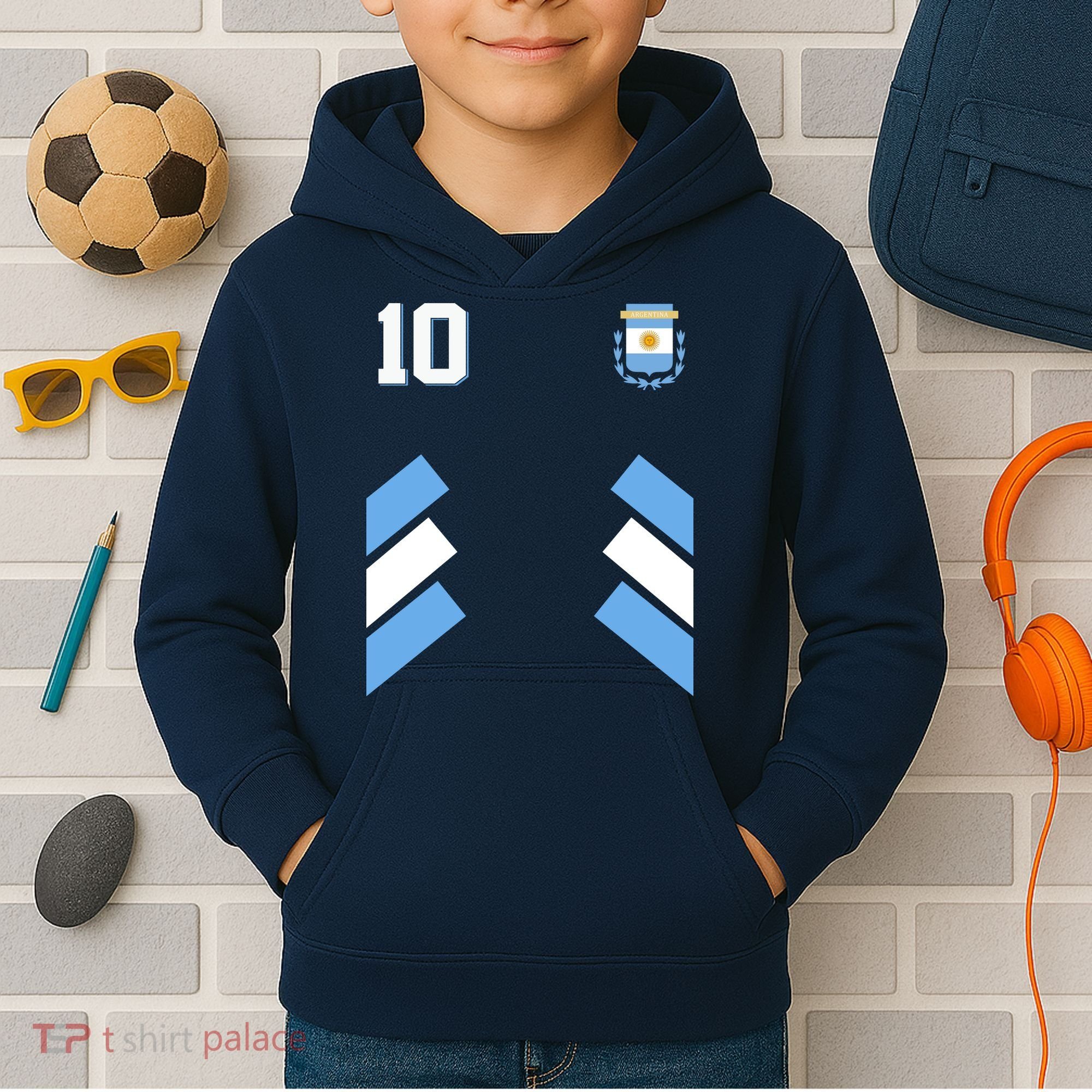 Retro 10 Argentina Jersey Argentinian Soccer Flag Kids Hoodie