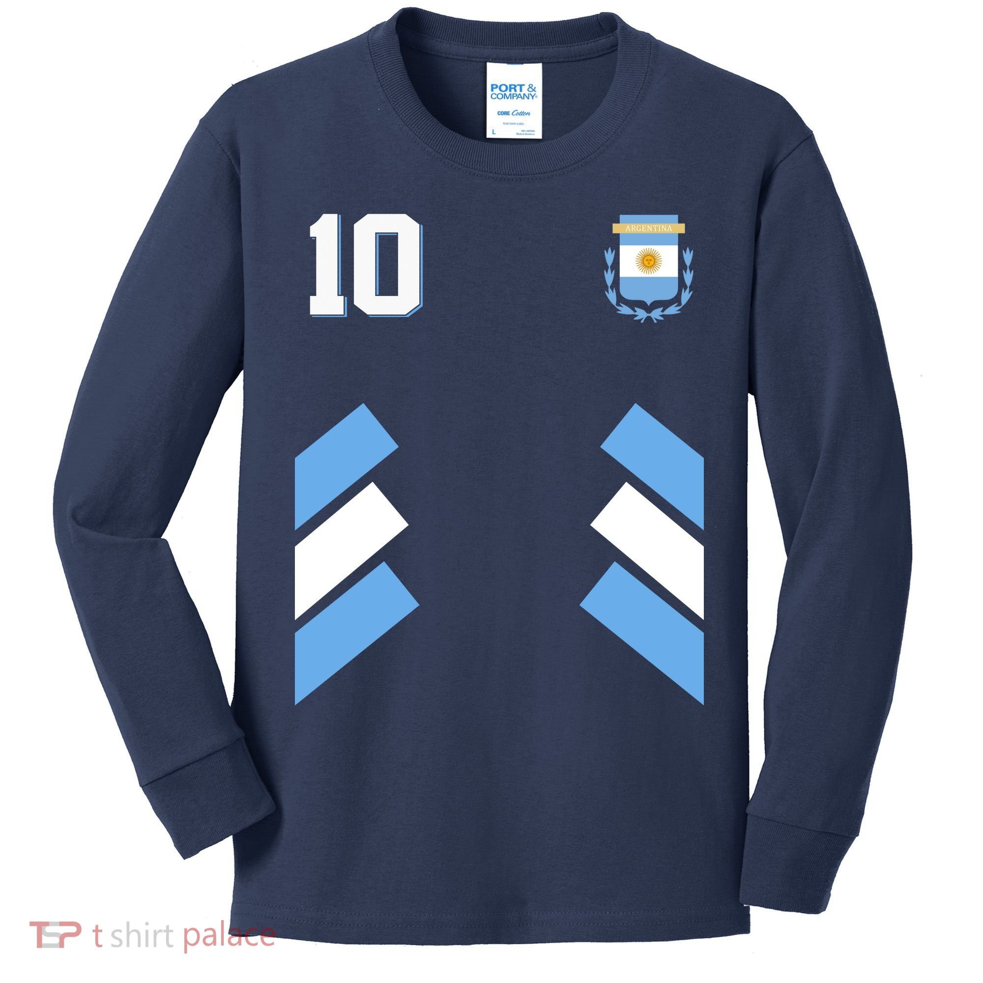 Retro 10 Argentina Jersey Argentinian Soccer Flag Kids Long Sleeve Shirt