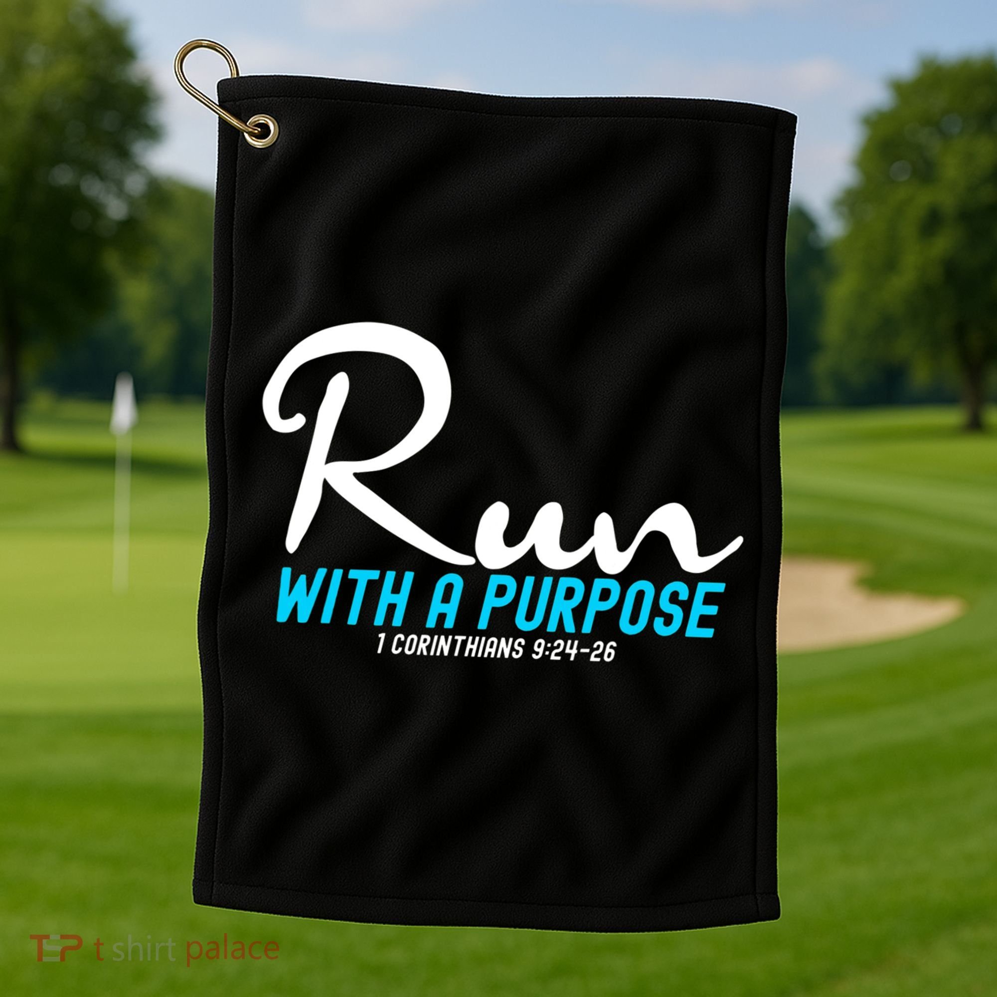 Retro 1 Corinthians 924 26 Run With A Purpose Golf Towel