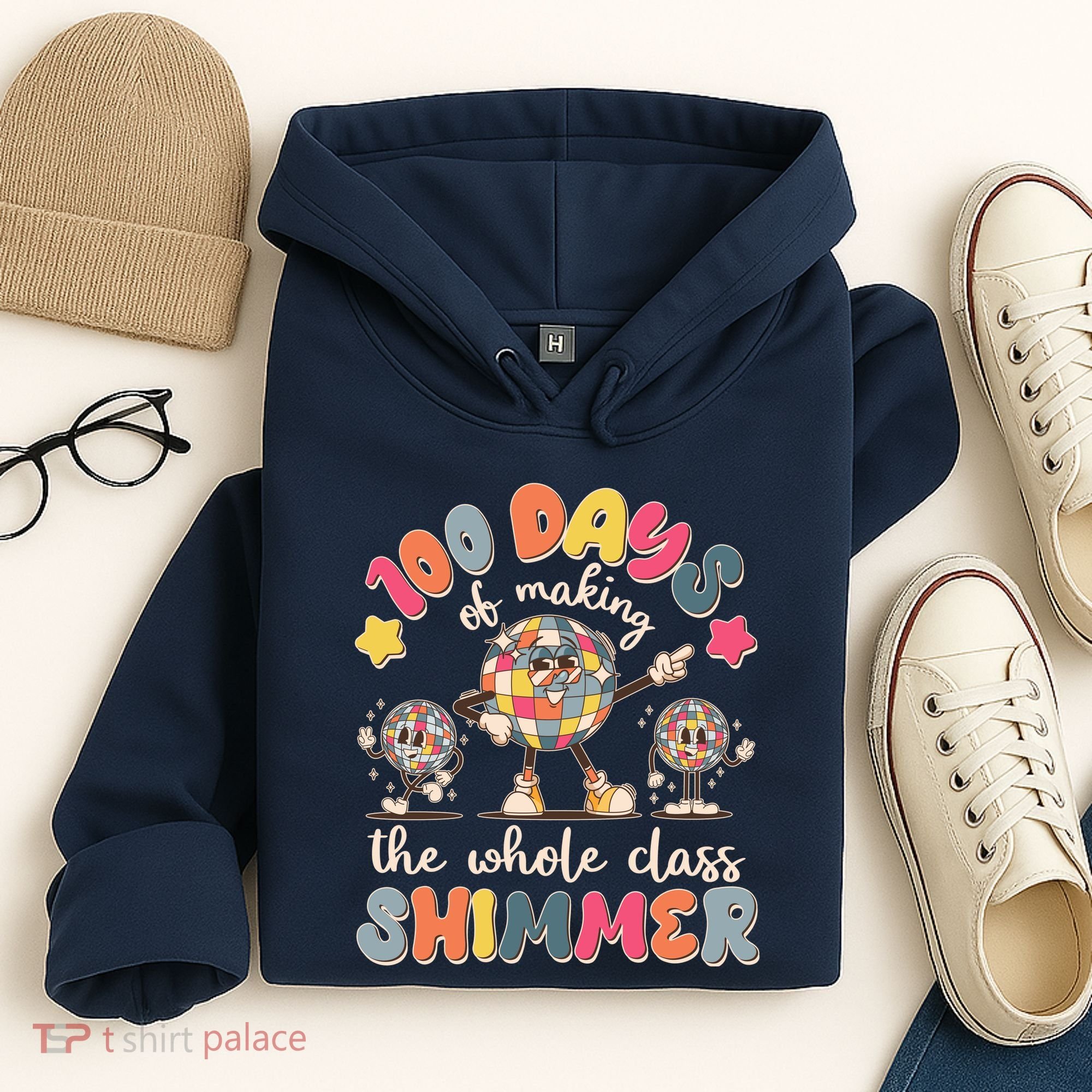 Retro 100 Days Of Making The Whole Class Shimmer Disco Ball Hoodie