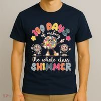 Retro 100 Days Of Making The Whole Class Shimmer Disco Ball T-Shirt thumb 3