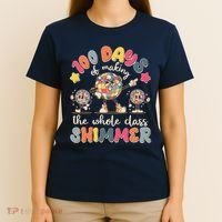 Retro 100 Days Of Making The Whole Class Shimmer Disco Ball T-Shirt thumb 4