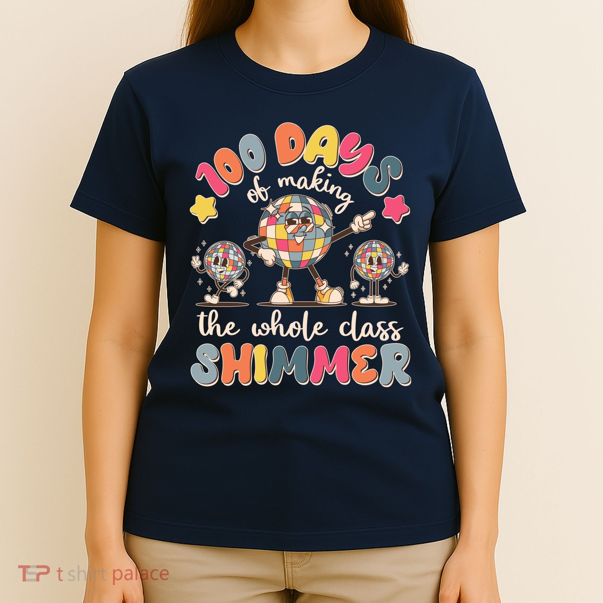 Retro 100 Days Of Making The Whole Class Shimmer Disco Ball T-Shirt