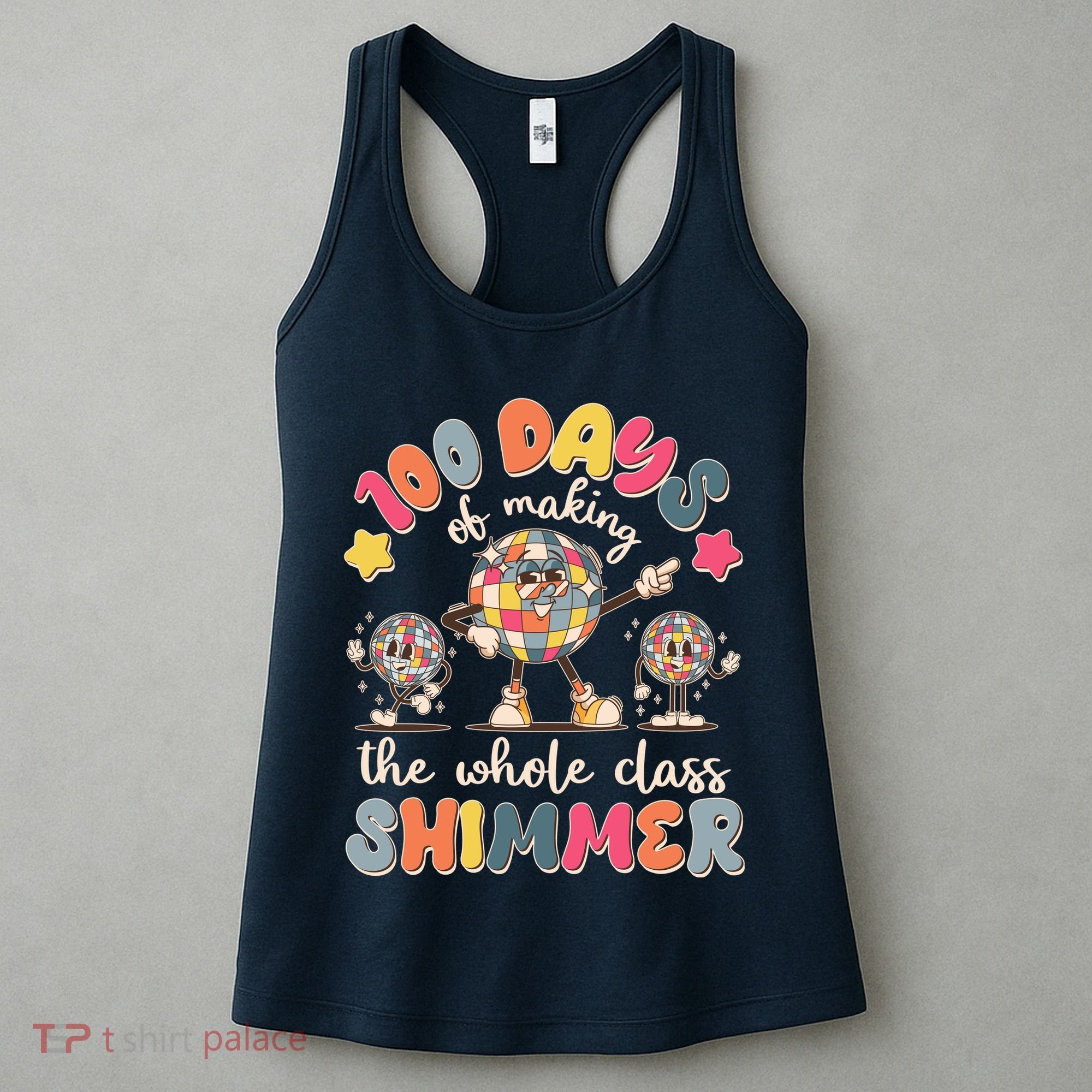 Retro 100 Days Of Making The Whole Class Shimmer Disco Ball Women's Tank Top