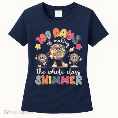 Retro 100 Days Of Making The Whole Class Shimmer Disco Ball Women's T-Shirt