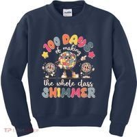 Retro 100 Days Of Making The Whole Class Shimmer Disco Ball Kids Sweatshirt thumb 0