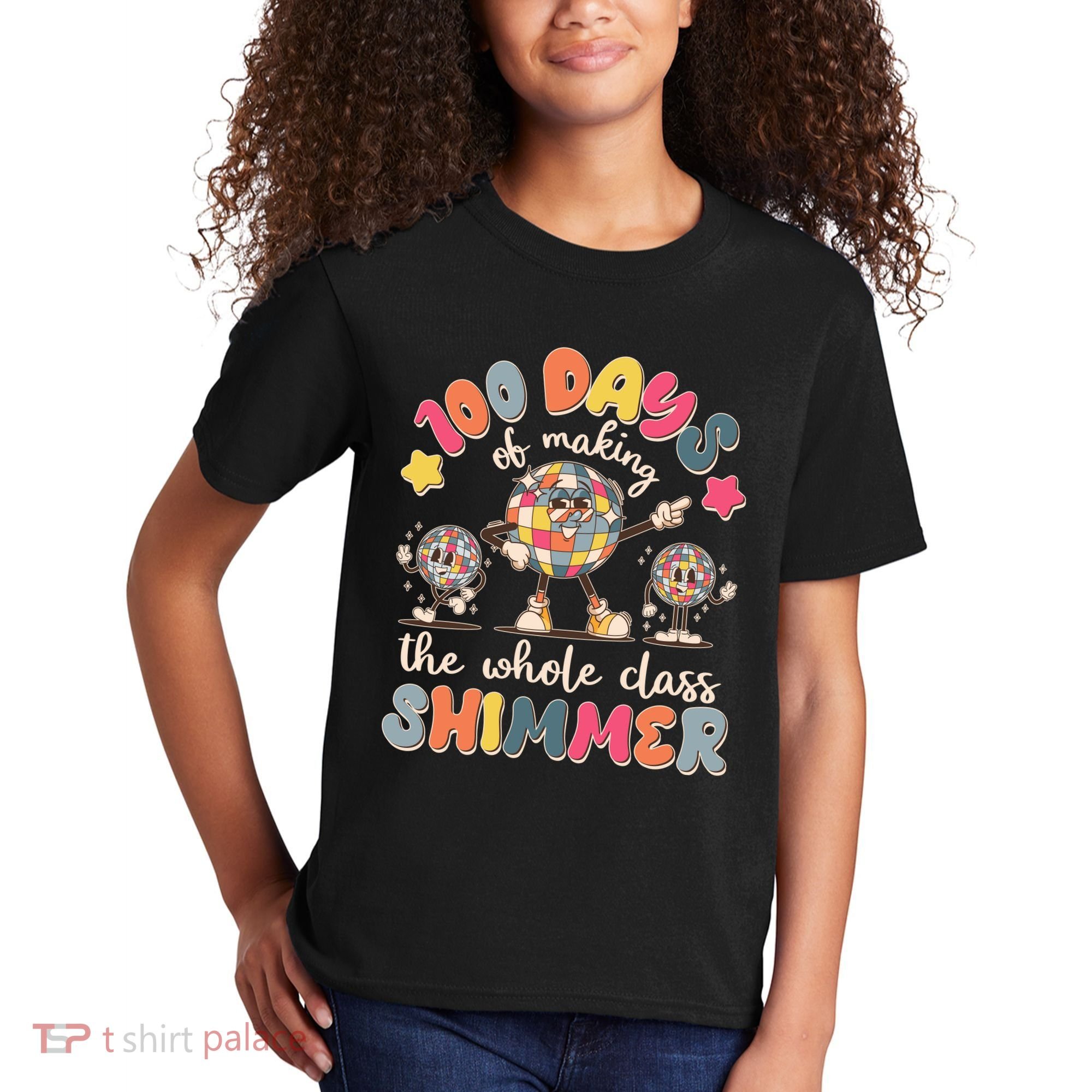 Retro 100 Days Of Making The Whole Class Shimmer Disco Ball Kids T-Shirt