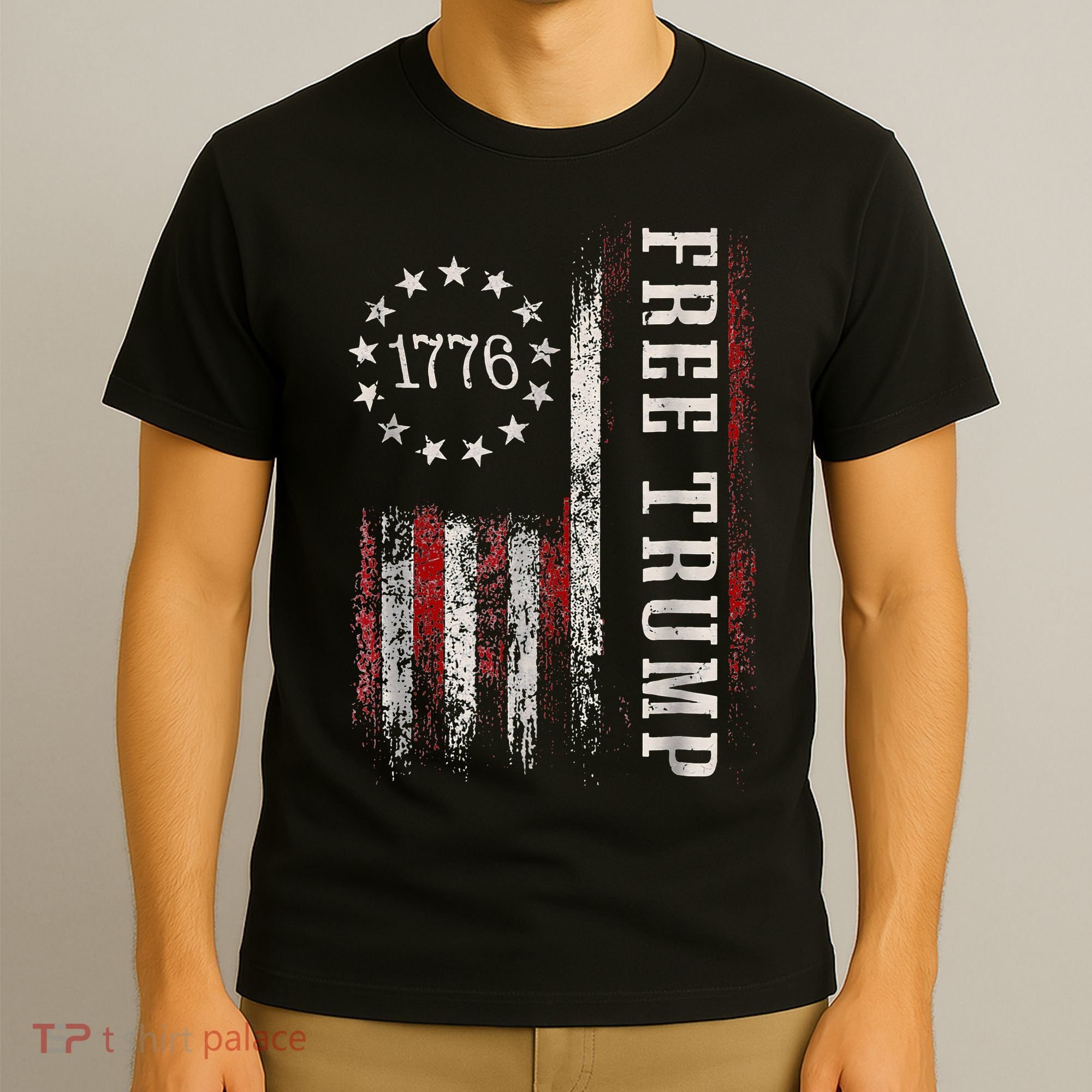 Retro 1776 Free Trump American Flag T-Shirt