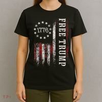 Retro 1776 Free Trump American Flag T-Shirt thumb 4