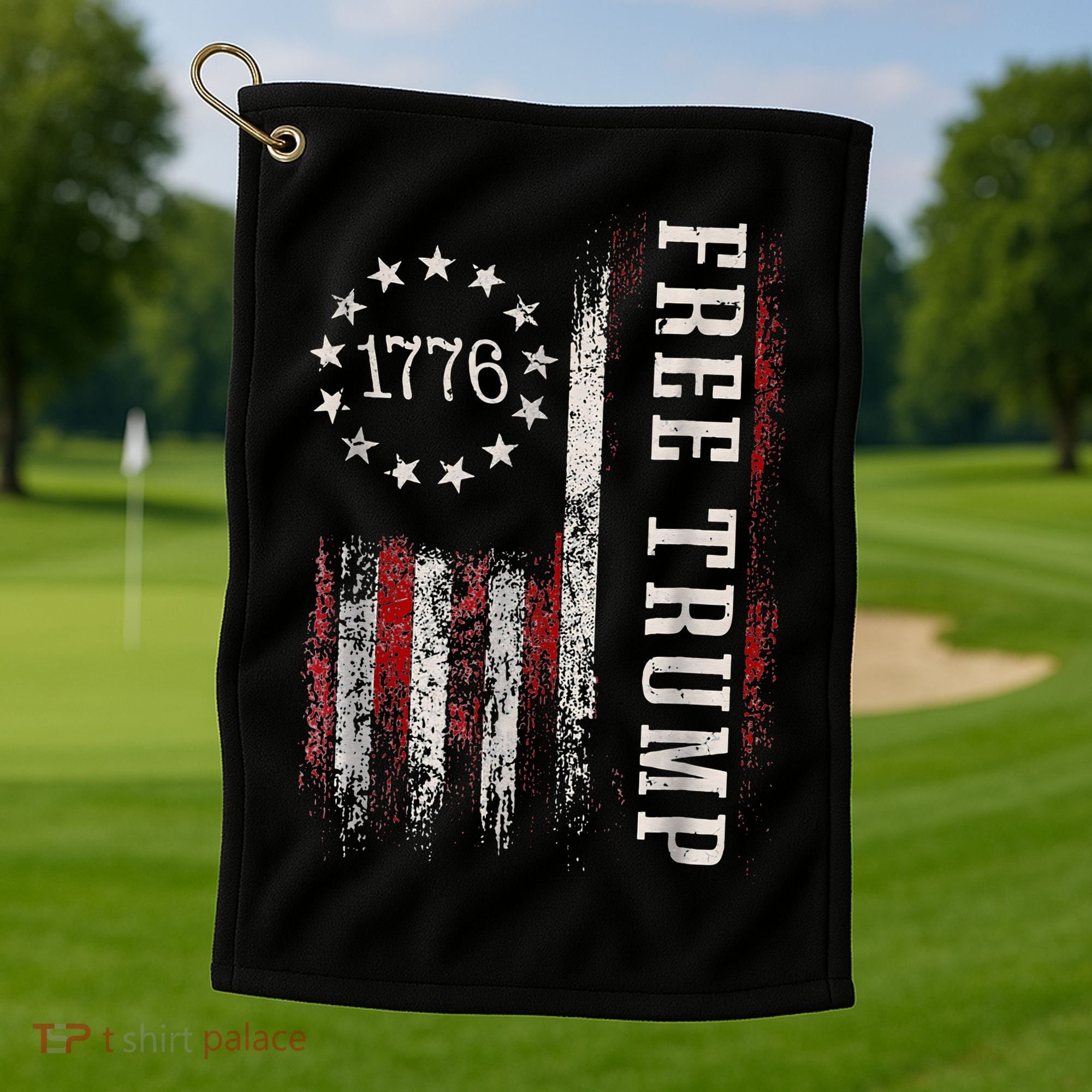 Retro 1776 Free Trump American Flag Golf Towel
