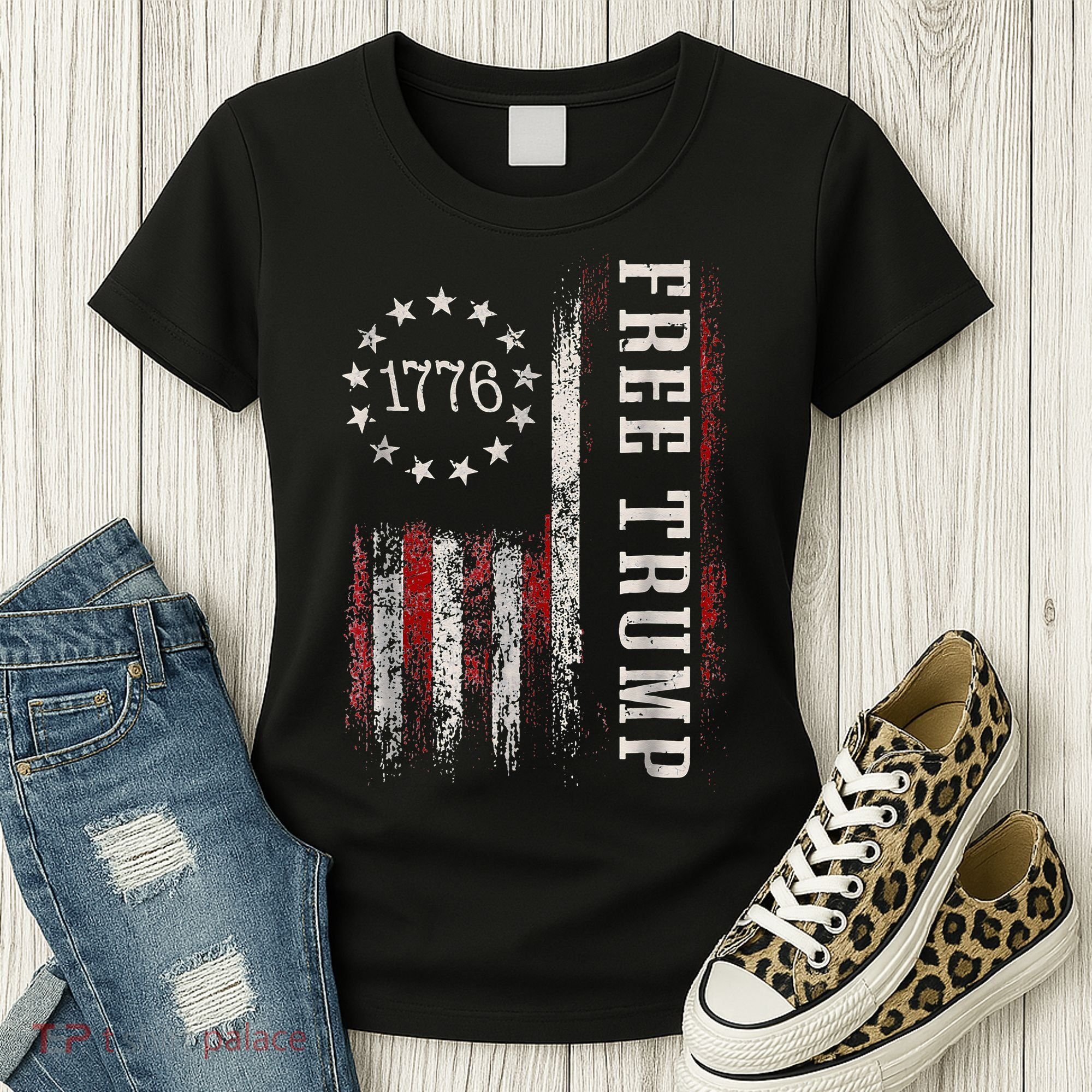 Retro 1776 Free Trump American Flag Women's T-Shirt