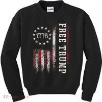 Retro 1776 Free Trump American Flag Kids Sweatshirt thumb 0