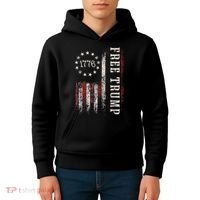 Retro 1776 Free Trump American Flag Kids Hoodie thumb 4