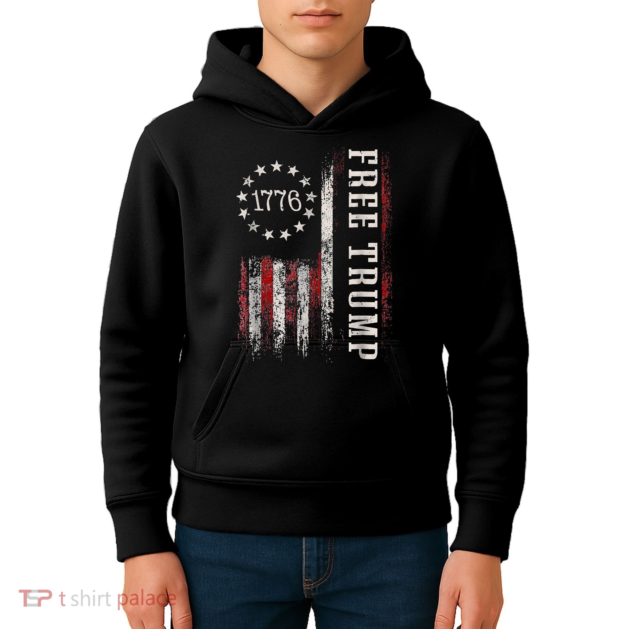 Retro 1776 Free Trump American Flag Kids Hoodie