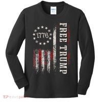 Retro 1776 Free Trump American Flag Kids Long Sleeve Shirt thumb 0