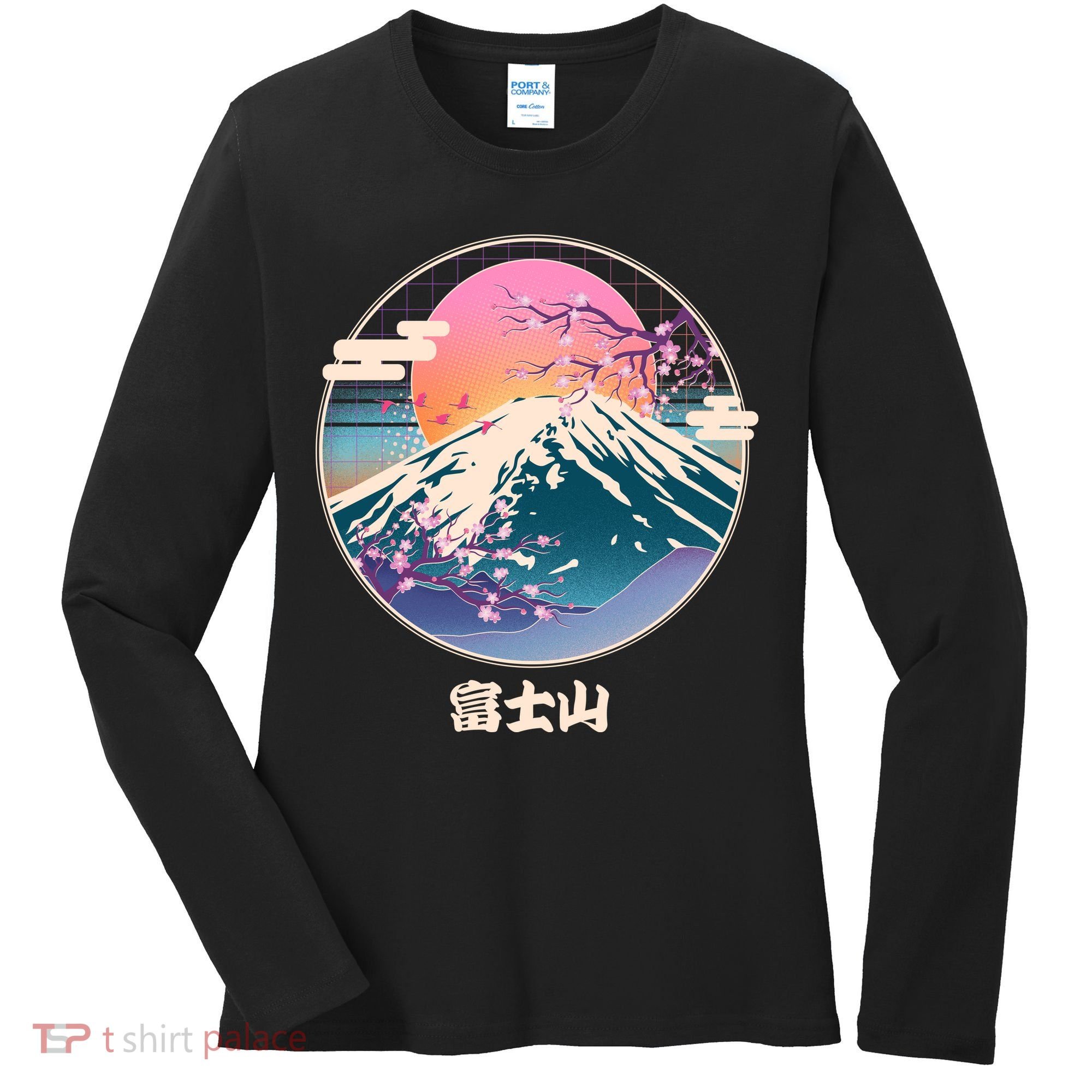 Retro 1980s Japanese Mount Fuji Women's Long Sleeve Shirt