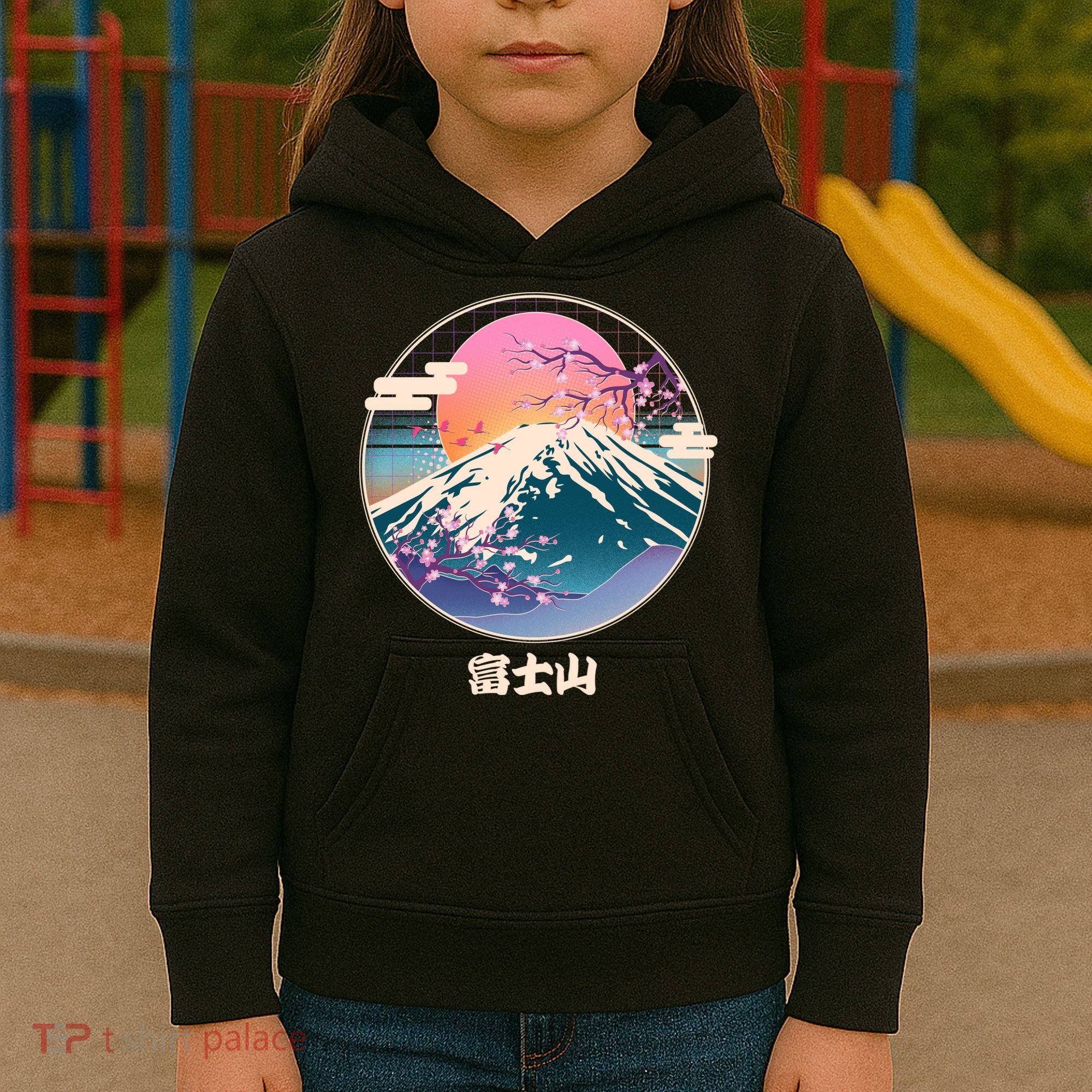 Retro 1980s Japanese Mount Fuji Kids Hoodie