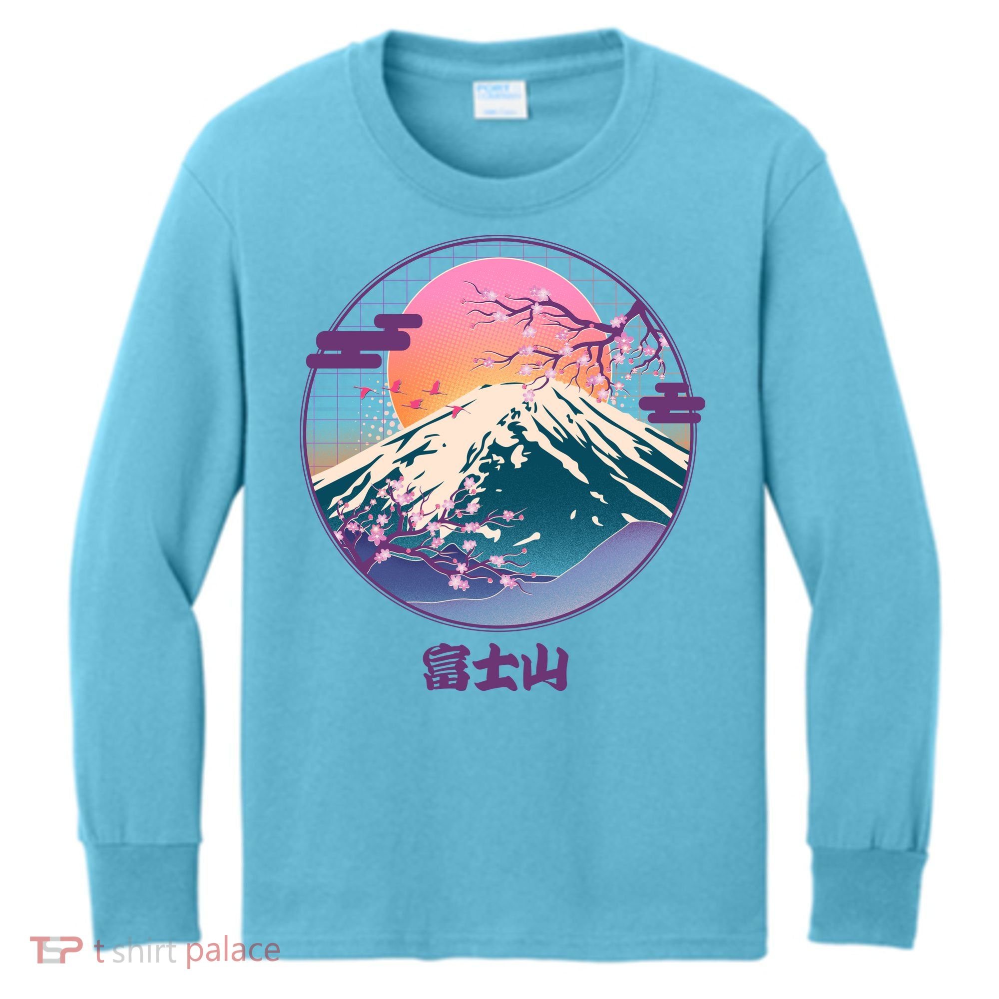 Retro 1980s Japanese Mount Fuji Kids Long Sleeve Shirt