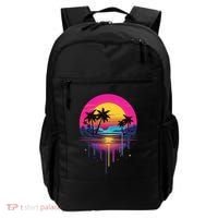 Retro 1980s Palm Tree Sunset Sunrise Pain Drip Backpack thumb 0