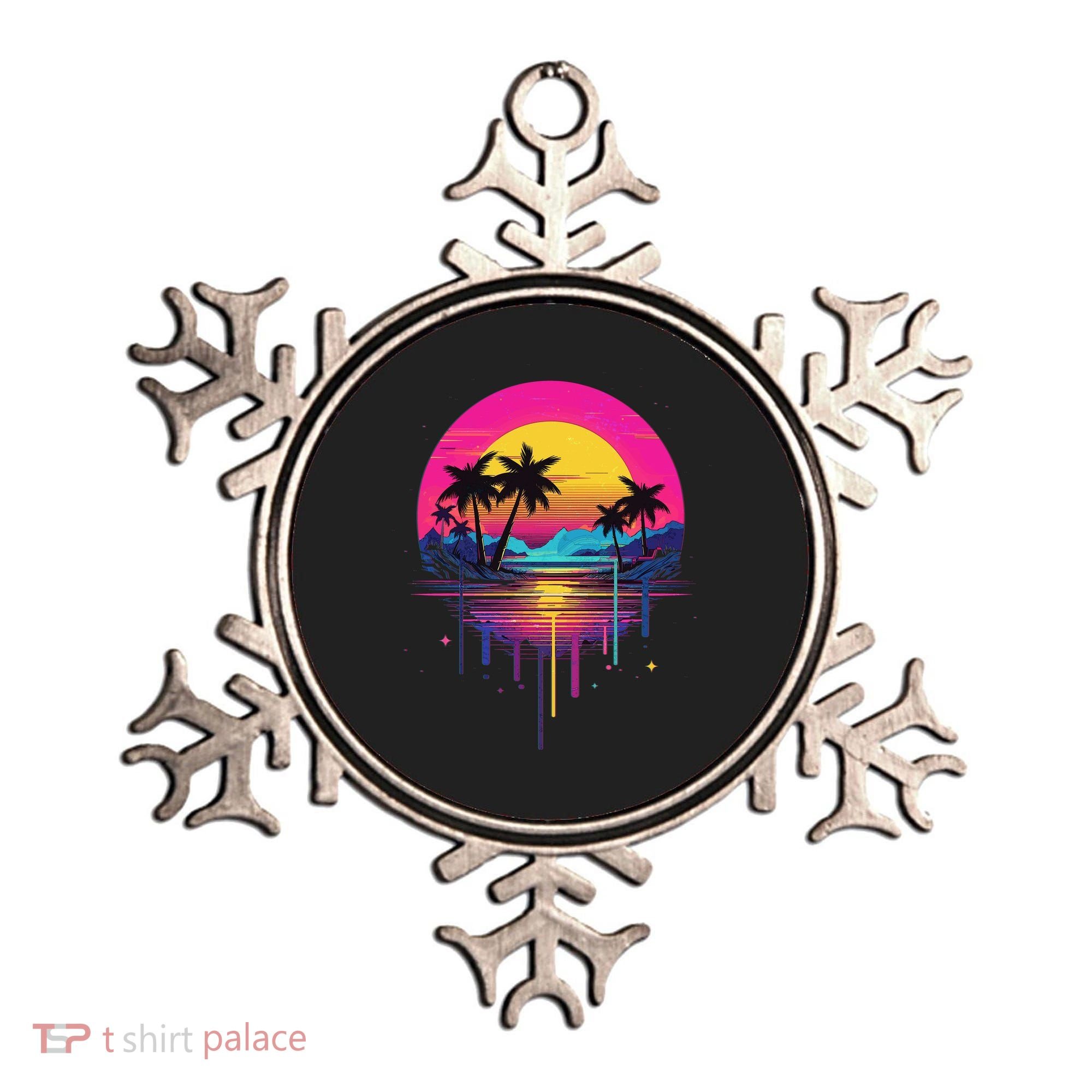 Retro 1980s Palm Tree Sunset Sunrise Pain Drip Ornament