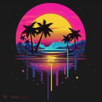 Retro 1980s Palm Tree Sunset Sunrise Pain Drip Ornament thumb 1