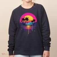 Retro 1980s Palm Tree Sunset Sunrise Pain Drip Women's Sweatshirt thumb 0