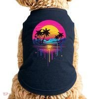 Retro 1980s Palm Tree Sunset Sunrise Pain Drip Doggie Tank thumb 0