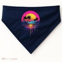 Retro 1980s Palm Tree Sunset Sunrise Pain Drip USA-Made Doggie Bandana thumb 0