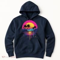 Retro 1980s Palm Tree Sunset Sunrise Pain Drip Hoodie thumb 0