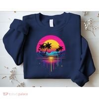 Retro 1980s Palm Tree Sunset Sunrise Pain Drip Sweatshirt thumb 2