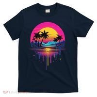 Retro 1980s Palm Tree Sunset Sunrise Pain Drip T-Shirt thumb 0