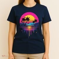 Retro 1980s Palm Tree Sunset Sunrise Pain Drip T-Shirt thumb 4