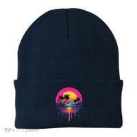 Retro 1980s Palm Tree Sunset Sunrise Pain Drip Beanie thumb 0