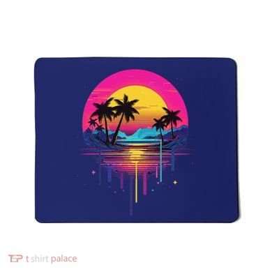 Retro 1980s Palm Tree Sunset Sunrise Pain Drip Mousepad