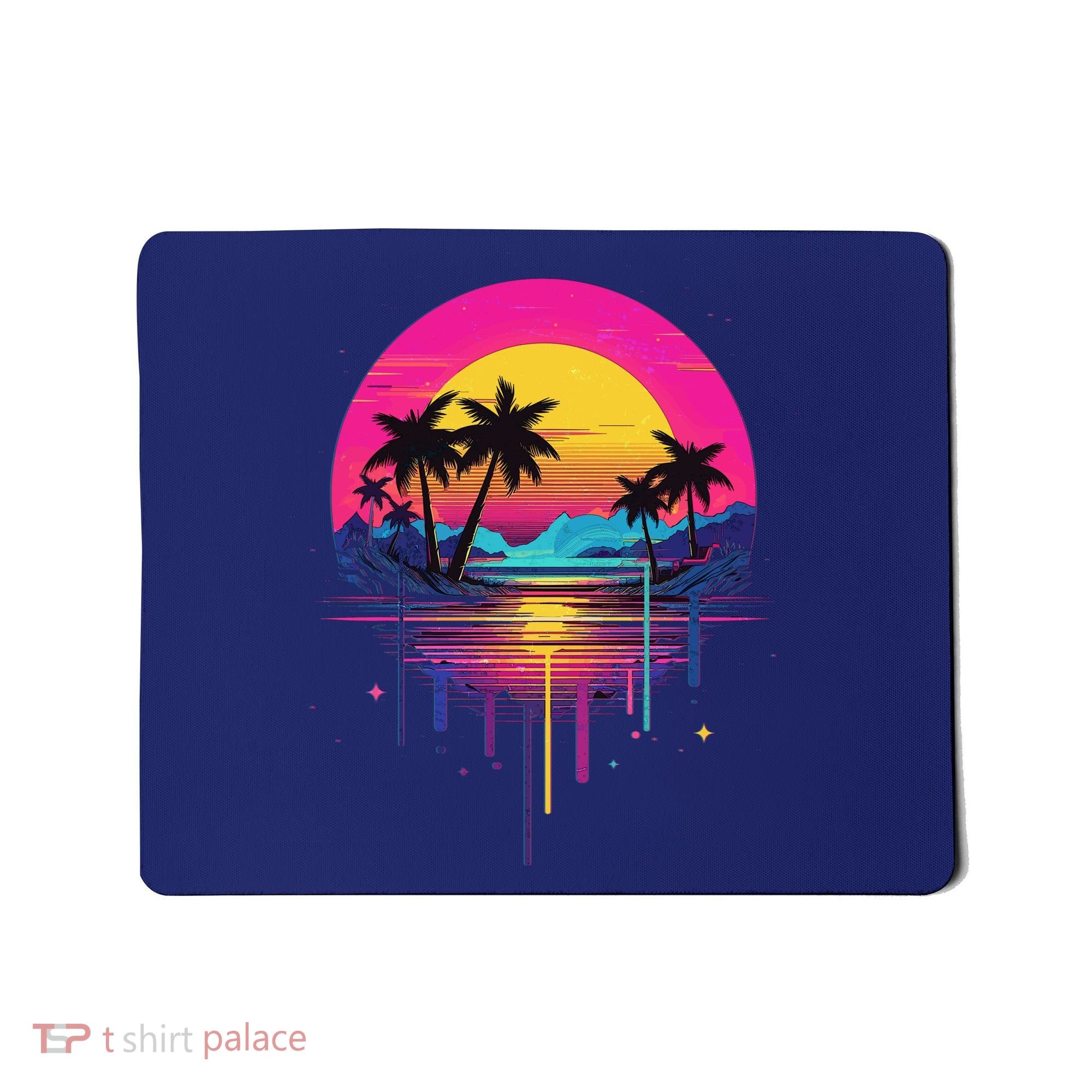 Retro 1980s Palm Tree Sunset Sunrise Pain Drip Mousepad
