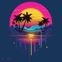 Retro 1980s Palm Tree Sunset Sunrise Pain Drip Mousepad thumb 1